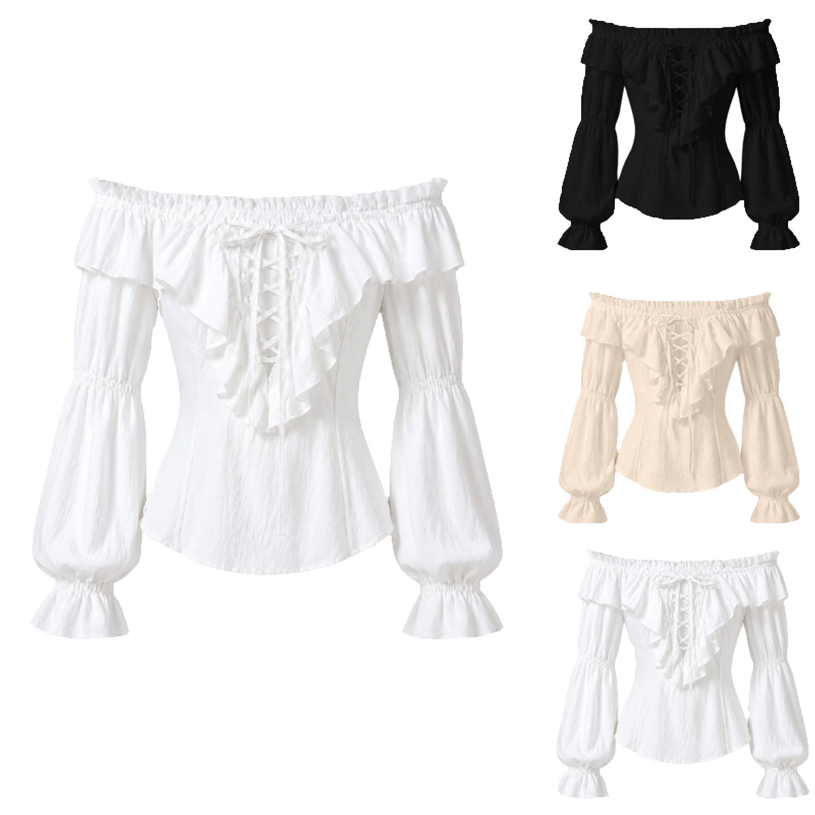 Medieval Gothic Lace Up Pirate Shirt - Женская пиратская рубашка в стиле ренессанс,