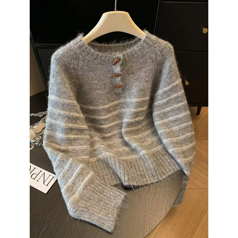 Shirts - Женский полосатый свитер из шерсти и