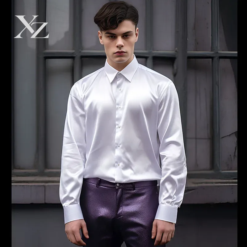 Mens Satin Silk Dress Shirt - Мужская рубашка из атласного материала, напоминающего