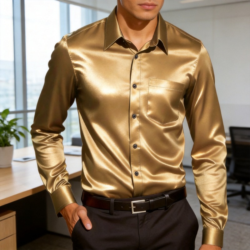 Mens Satin Silk Dress Shirt - Мужская рубашка из атласного шелка с