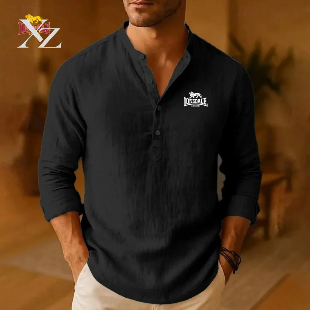 Mens Linen Shirt Long Sleeve - Мужские повседневные рубашки LONSDALE, включая легкие