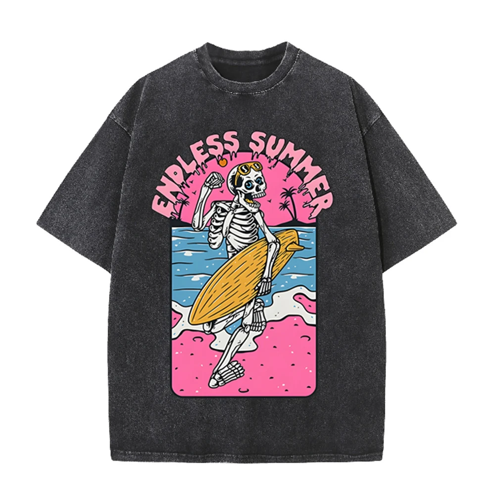 Acid Wash Vintage Graphic T Shirt - Футболка оверсайз унисекс 2026 Vintage Skeleton