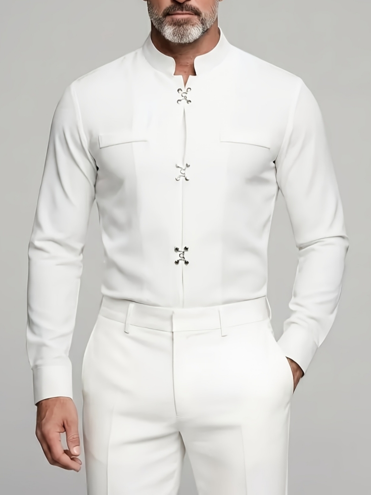 Mandarin Collar Formal Shirt Slim Fit - Роскошная мужская рубашка с воротником-стойкой, длинным