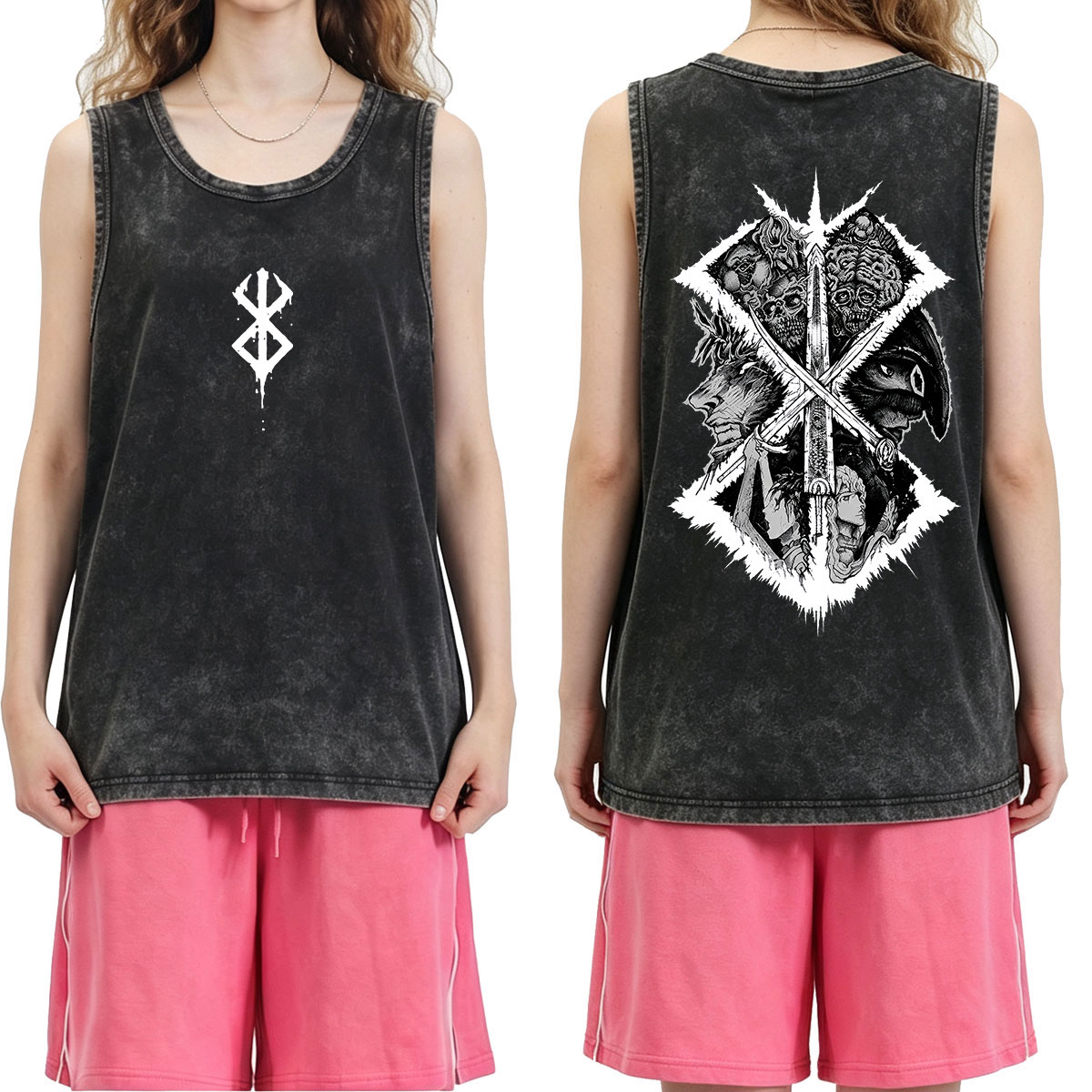 Аниме Berserk Guts, графически – обзор и цена Acid Wash Vintage Graphic T Shirt