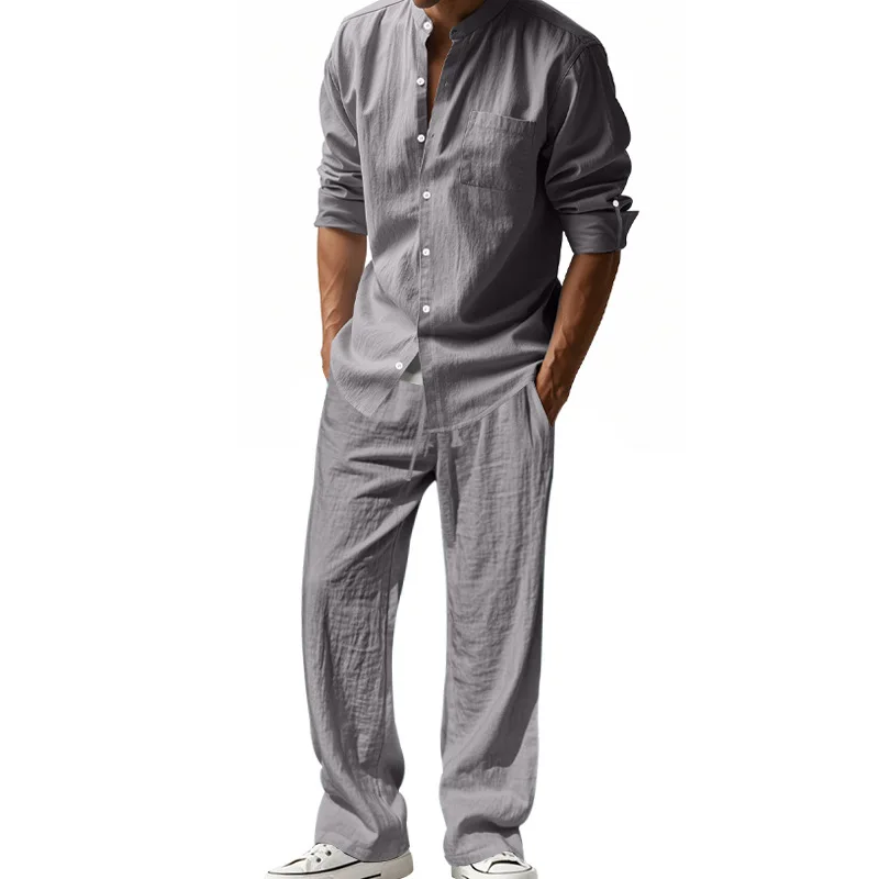 2025 трансграничный американск – обзор и цена Mens Linen Shirt Long Sleeve