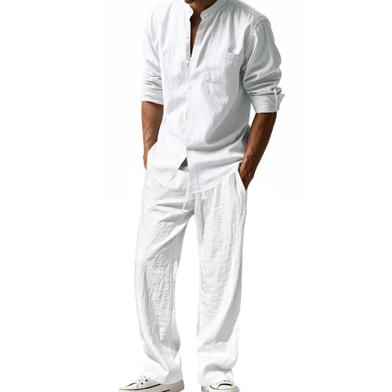 2025 трансграничный американск – обзор и цена Mens Linen Shirt Long Sleeve
