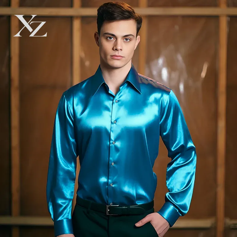 Мужская рубашка из атласного м – обзор и цена Mens Satin Silk Dress Shirt