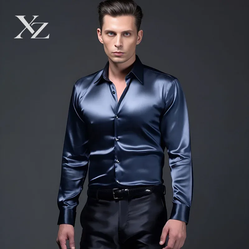 Мужская рубашка из атласного м – обзор и цена Mens Satin Silk Dress Shirt
