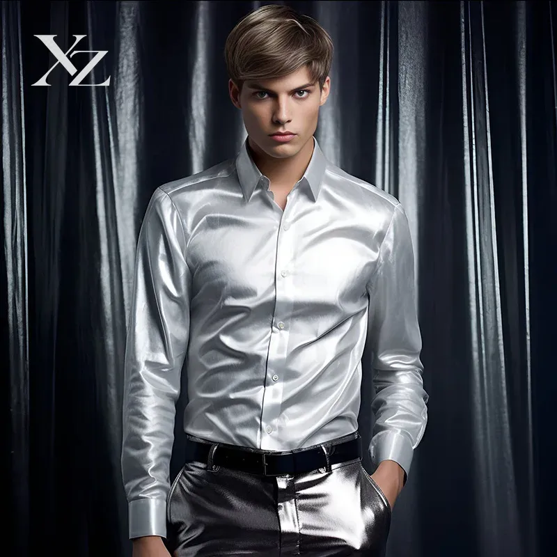 Мужская рубашка из атласного м – обзор и цена Mens Satin Silk Dress Shirt