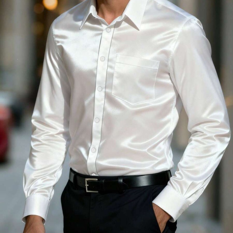 Мужская рубашка из атласного ш – обзор и цена Mens Satin Silk Dress Shirt