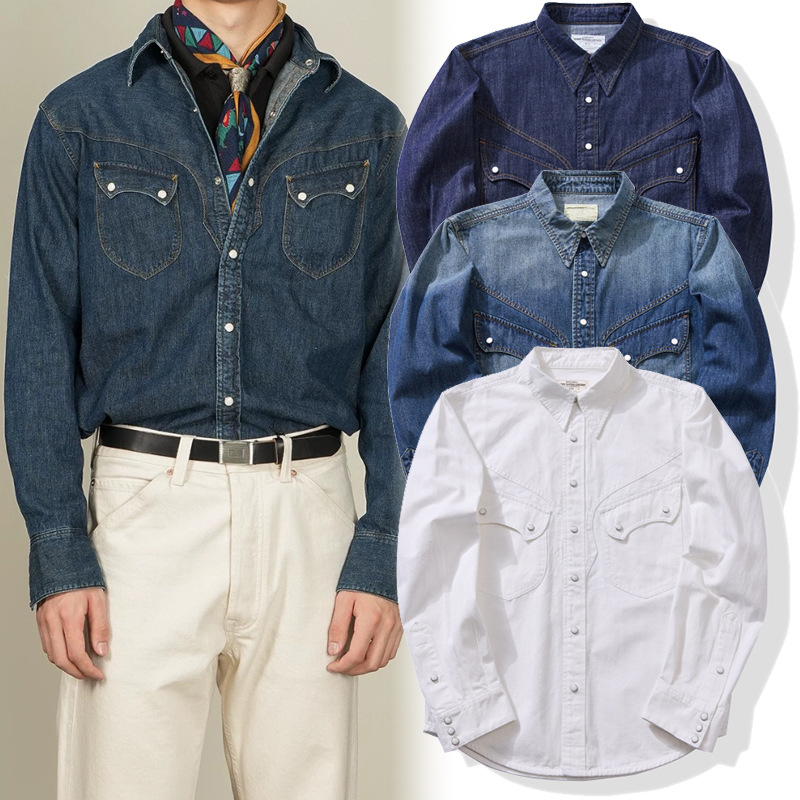 Американская винтажная рубашка – обзор и цена Mens Western Denim Pearl Snap Shirt