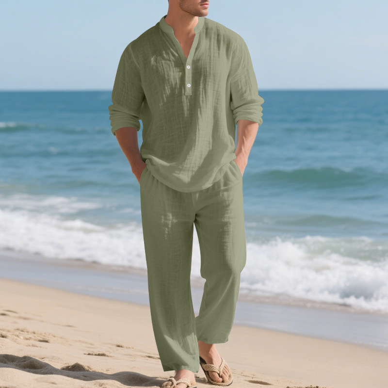 Льняной осенний новый мужской  – обзор и цена Mens Linen Shirt Long Sleeve