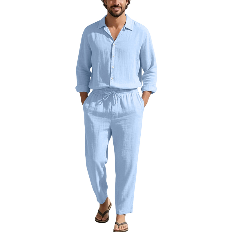 Льняные повседневные комплекты – обзор и цена Mens Linen Shirt Long Sleeve