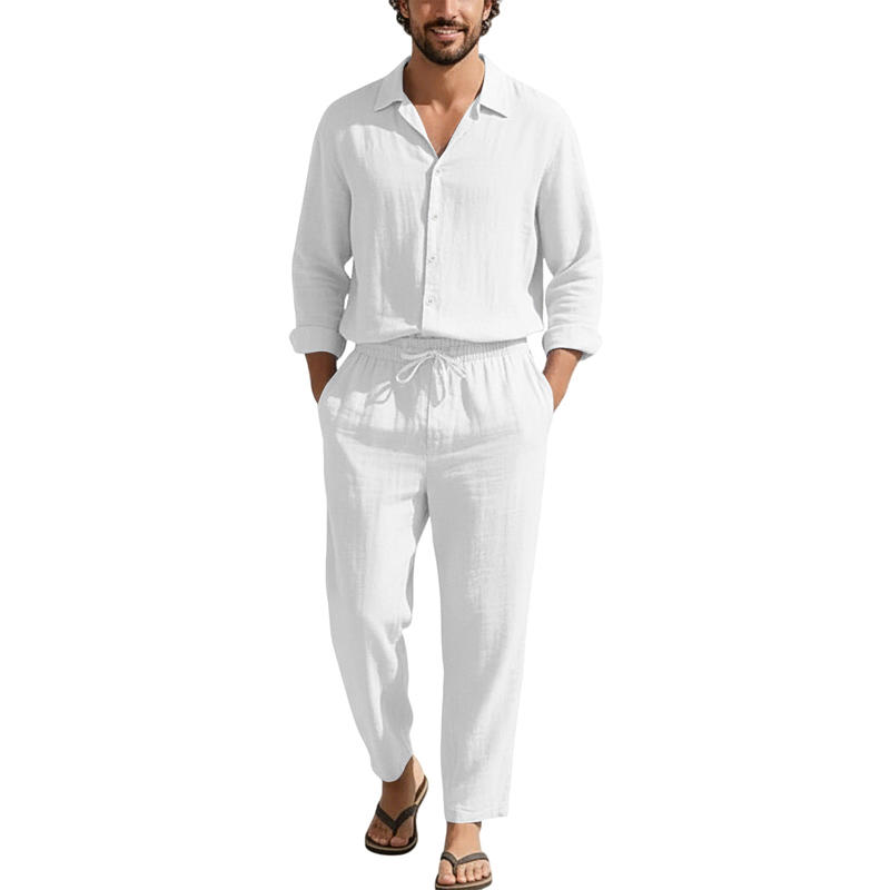 Льняные повседневные комплекты – обзор и цена Mens Linen Shirt Long Sleeve