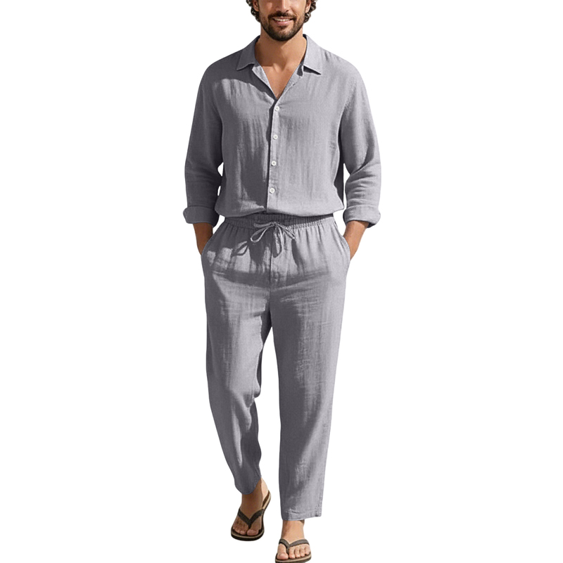 Льняные повседневные комплекты – обзор и цена Mens Linen Shirt Long Sleeve